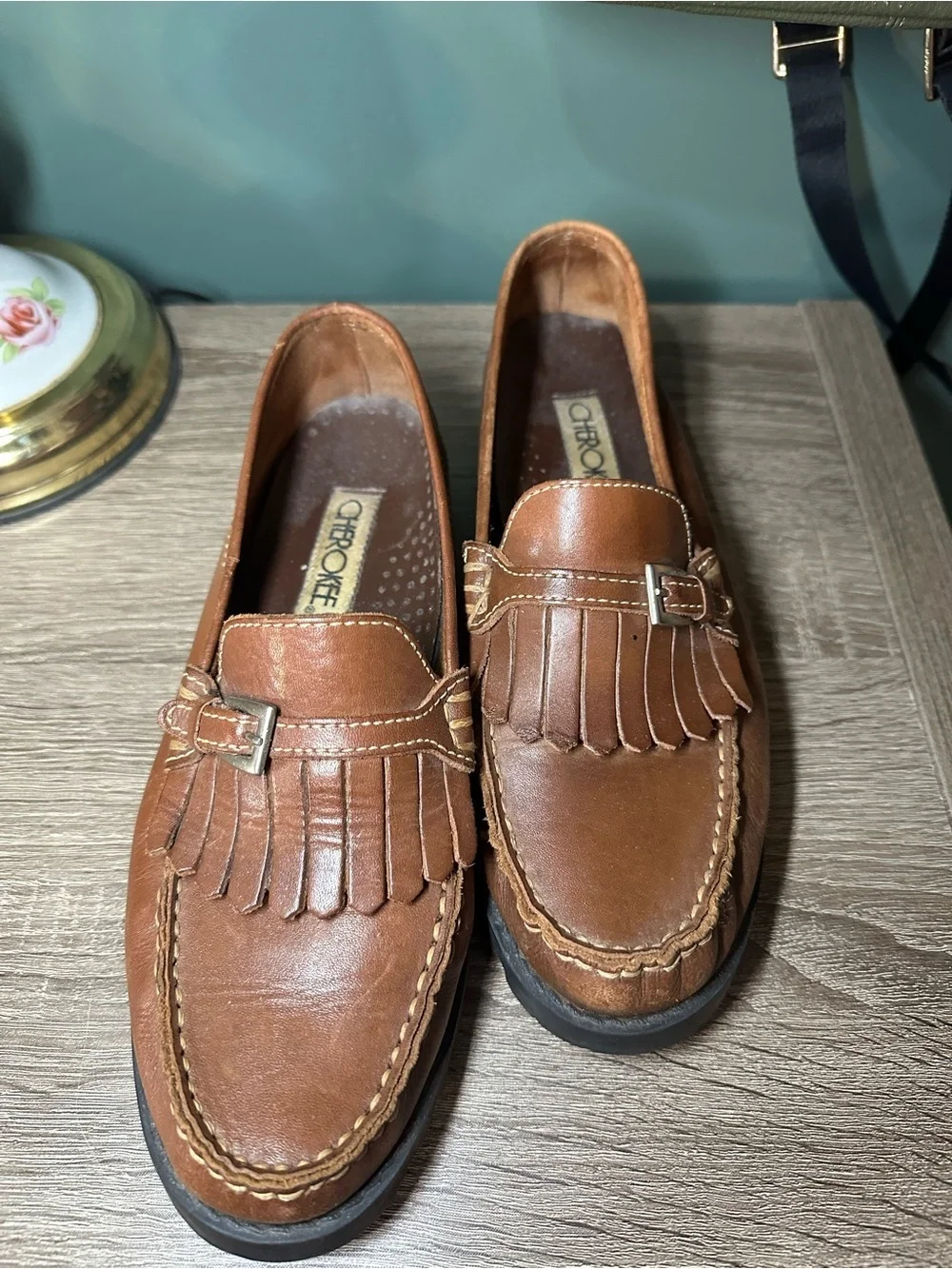 Vintage 90s Leather Kiltie Loafers Chunky Lug Sole Preppy Size 8